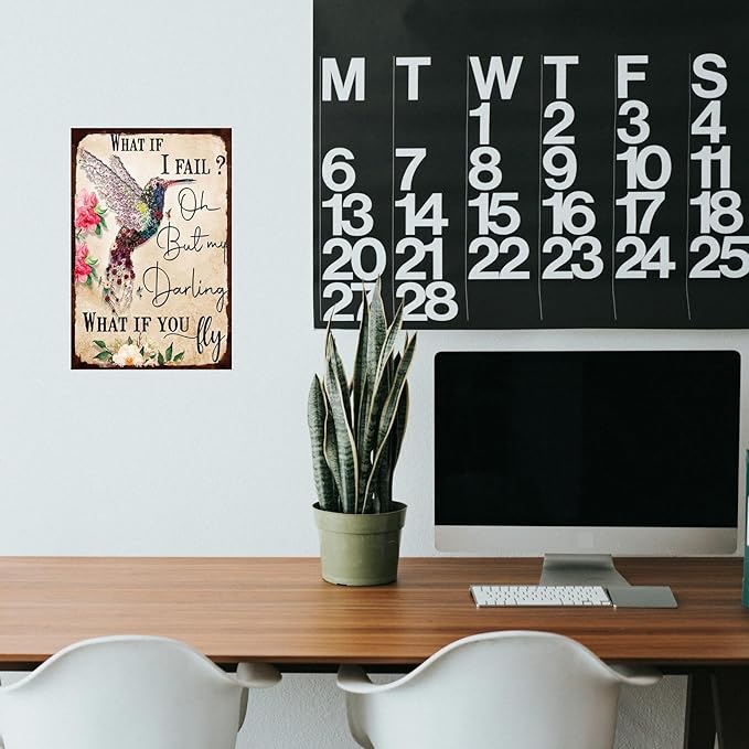 Bird Tin Sign Flower Metal Poster Vintage, What if You Fly, Wall Art Decor Gifts for Home Bar Kitchen Restaurant Bedroom Garden Plaque 8x12 Inch