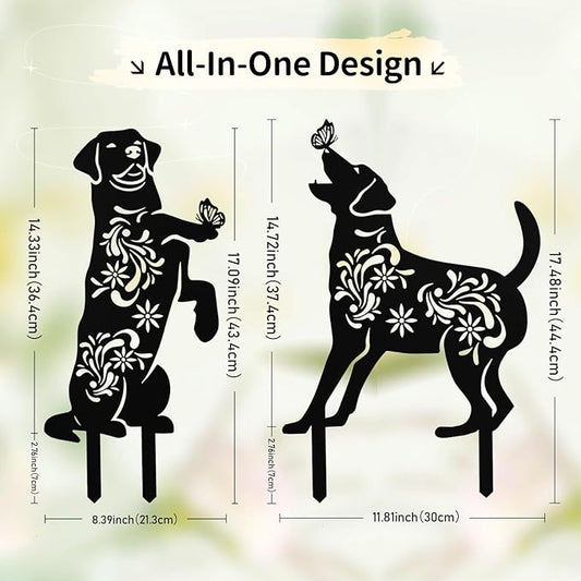 Dog Metal Garden Decor for Outside, 2 Pack 17" Garden Stakes Decorative, Black Silhouette Yard Decor for Dog Lovers Outside, Outdoor, Patio, Lawn Ornaments