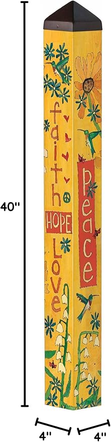 Studio M Art Pole, PVC Weather Resistant Pole with Vinyl Bowl 40 inches Tall Outdoor Decoration for Gardens, Patios, Yards, Landscaping and Birding Accessories, Faith Hope Love Peace