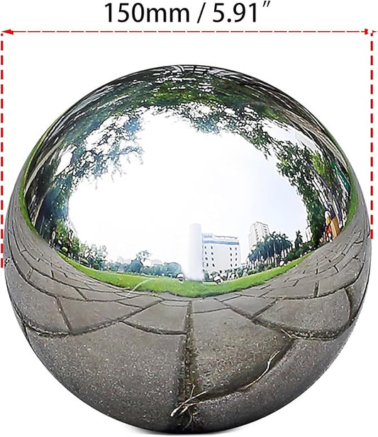 5.9 Inch/150mm Stainless Steel Hollow Ball Smooth Gazing Mirror Ball for Decorating Home and Garden