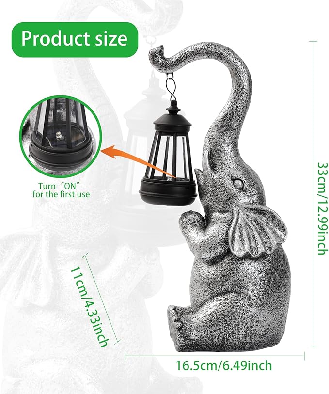 Solar Powered Garden Decoration Elephant Outdoor Statue, Birthday Gift for Lady, Mom Grandma Elder, Balcony, Garden, Patio, Lawn Elephant Decoration