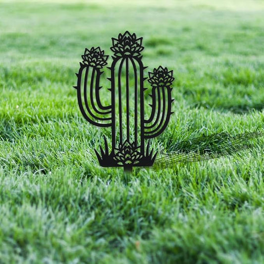 WADORN Cactus Metal Decorative Garden Stakes, Tropical Plant Silhouette Metal Outdoor Statues Funny Garden Ornament Gifts Black Yard Art Decoration for Outdoor Backyard Patio Lawn Walkways