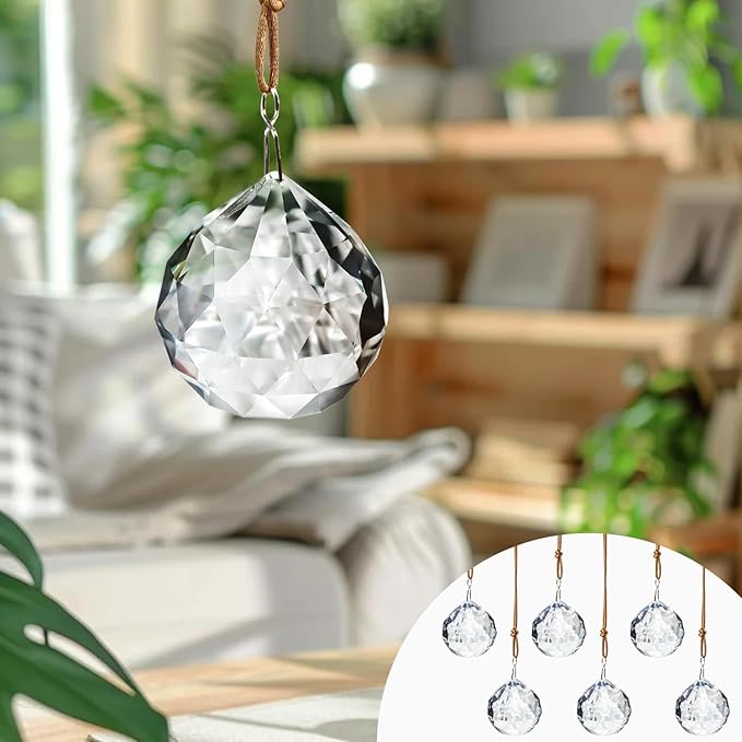 1.57in Crystal Ball Sun Catcher Prisms 6pcs Hanging Crystals Rainbow Maker Decorations for Chandelier Window Wedding Valentines Decor