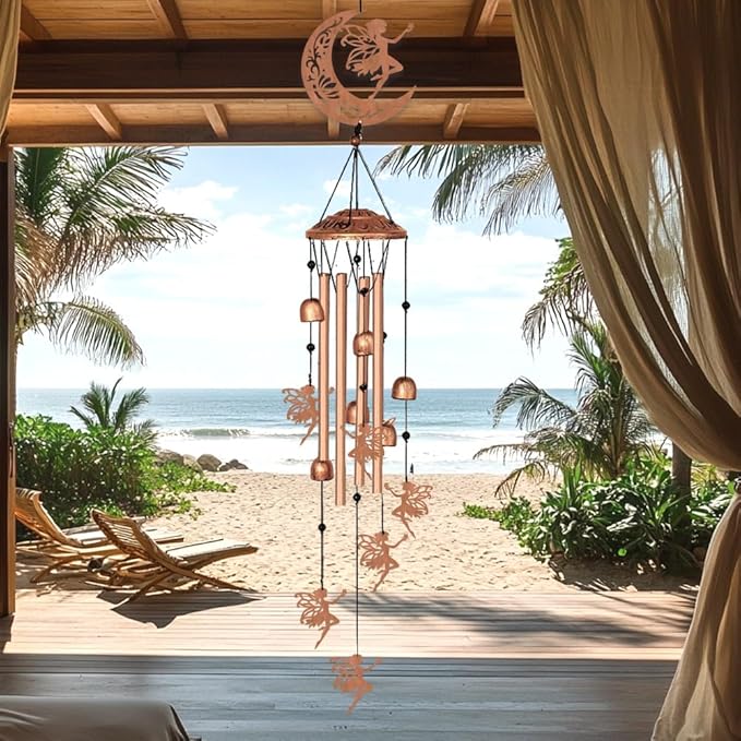 INFUNLY Fairies Wind Chimes for Outside 5.5"×5.4" Metal Windchime with Moon Pattern Aluminum Tube Wind Chime with Bells Fairies Windchime Tubes Memorial Wind Bell for Garden Decor Housewarming Gifts