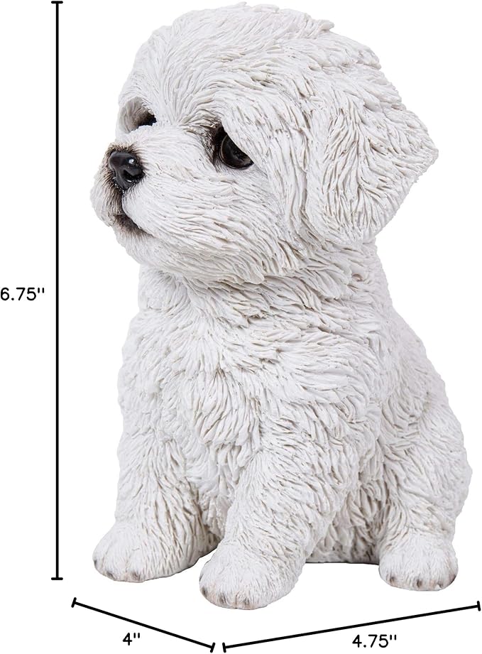 6.75" White and Black Outdoor Maltese Puppy Figurine