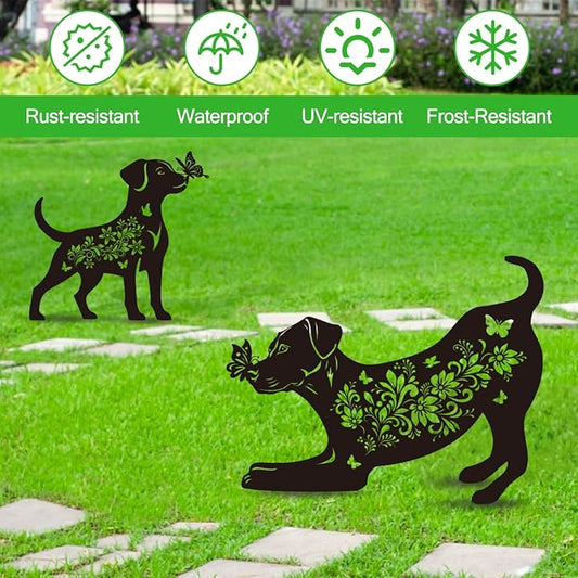 Dog Garden Stake Outdoor Yard Decor – Set of 2 Metal Labrador Lawn Ornament, Cute Labrador Lover Gift for Women Men, Weather-Resistant Dog Silhouette Statues Yard Art for Patio