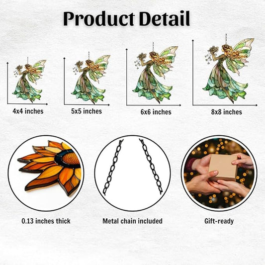 Elegant Forest Fairy Acrylic Suncatcher Stained Glass Effect Window Car Hanging Christmas Ornament Indoor Outdoor Decor Garden Sun Catcher Panel for Fairy Lover for Women Mom Grandma
