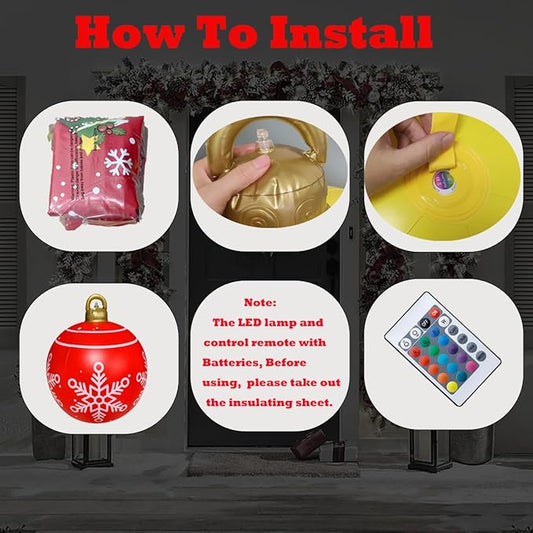 21 inch Inflatable Christmas Balls Ornaments, Christmas Decoration LED Lights with PVC, Giant Xmas Party Supplies, Garden Glow Up Balls with Remotes, Hanging Disco Balls Decor for Outdoor Blue