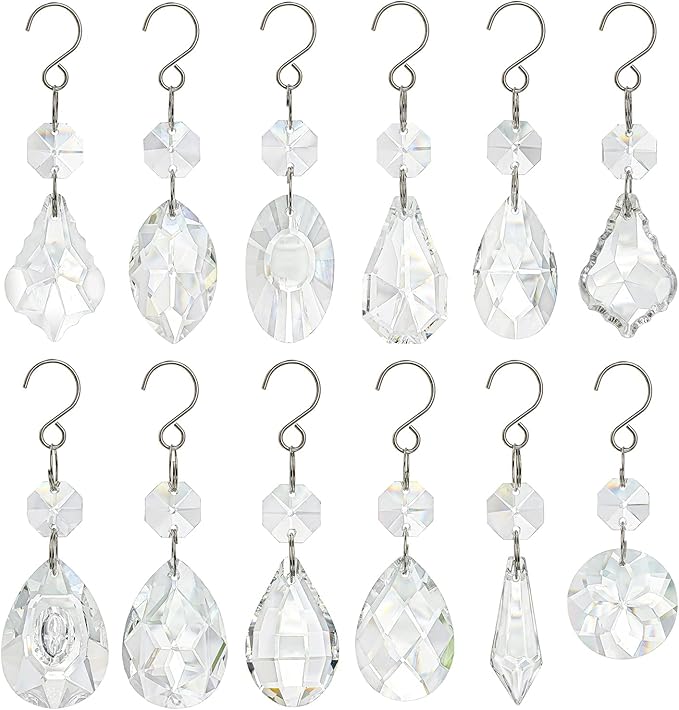 kanpura Crystal Chandelier Prisms,Crystal Sun Catcher Kit,Rainbow Hanging Crystals Suncatcher for Window, Christmas Tree,Home Decor(Clear,12pcs)