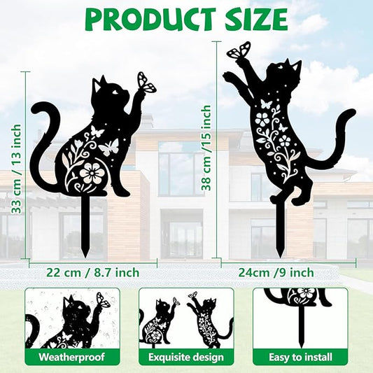 GLOBLELAND 2 Pcs Pattern Cat Garden Stakes Animals Metal Decorative Garden Stakes Metal Yard Signs Decoration for Lawn Patio Yard Garden Decor