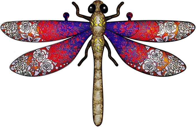 3pcs Metal Dragonfly Garden Art Decorations, Outdoor Hanging Wall Decor Sculptures for Home Garden Yard Patio Window