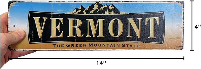 SmartSign 4 x 14 inch Vermont State Vintage Metal Sign “The Green Mountain State”, 40 mil Rustproof Aluminum with Clear Overcoat, Retro Wall Décor, Multicolor, Made in USA