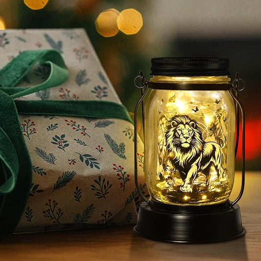 Lion Gifts for Women/Men Lion Solar Lanterns Mom Birthday Animal Simba Lovers Lantern Animal Memorial Lights Solar Garden Decoration for Yard, Patio,Backyard,Porch Torches, Home Decor