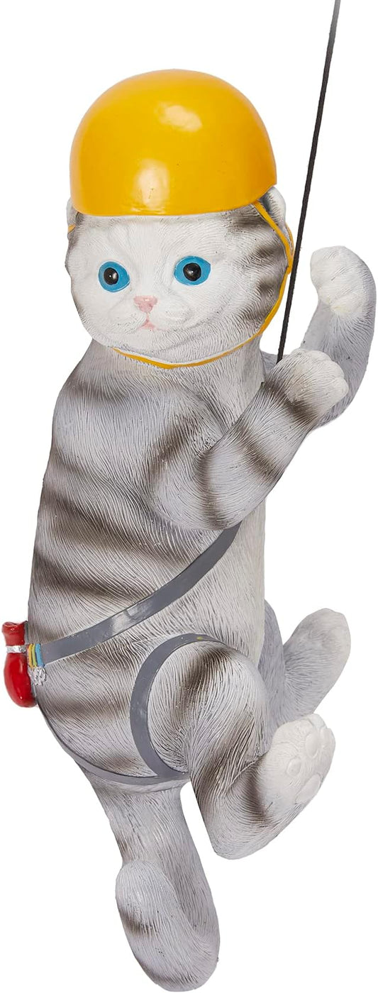 Climbing Cat Figurine Garden Wall & Tree Decor Statues, Animal Backyard Accessories, Hang on Wall, Yard Art Cat Gifts Figure Indoor and Outdoor Lawn Squirrel with Helmet Funny Decoration 12" Statue