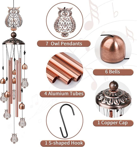 Owl Wind Chimes for Outside, Decorative Wind Chimes Owl Gifts for Women/Men, Memorial/Birthday Gifts, Garden Decor for Outside, Patio or Yard, Durable Chimes for Outdoors