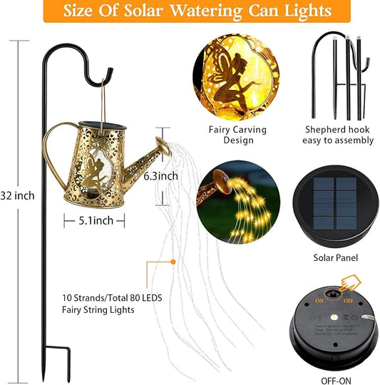 2 Pack Solar Watering Can Lights, Unique Fairy Gifts for Women Mom Grandma Birthday, Waterproof Outdoor Garden Decor Large Hanging Solar Lantern Fairy Lights for Patio Porch Yard Flowerbed Pathway