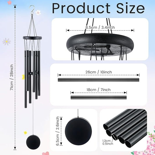 Yahenda 6 Pcs 28 Inch Rustic Wind Chimes for Outside Deep Tone Wind Chimes with 6 Aluminum Tubes Memorial Coolest Windchimes Outdoors for Farmhouse Garden Patio Home Decor (Blackwood, Black)