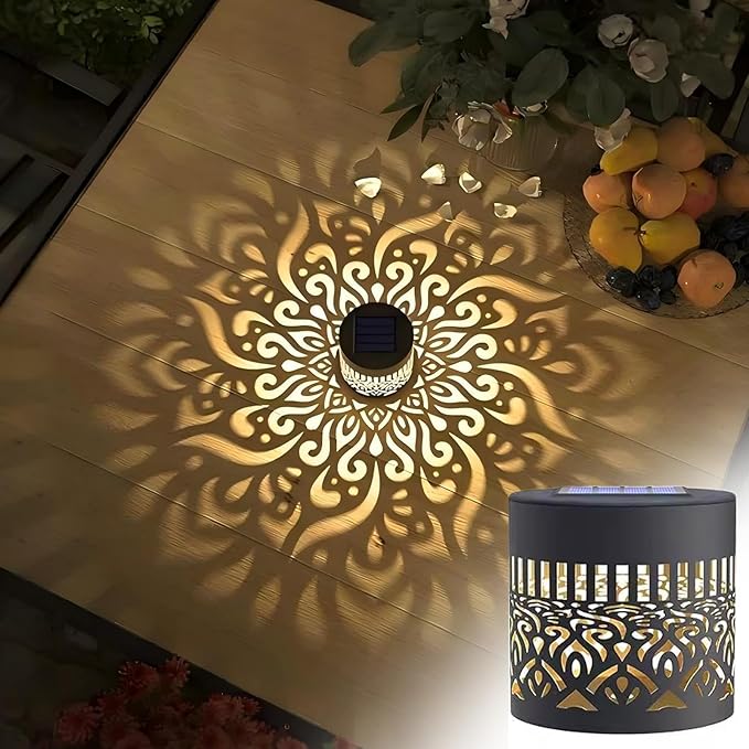 Solar Mandala Fence Lights, Decorative Solar Mandala Lights, Waterproof LED Decorative Lighting for Garden Post Patio Backyard Yard Art Decor