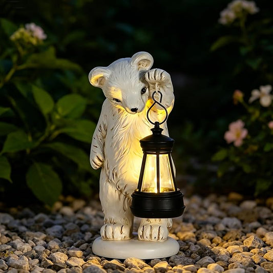 mocosa Solar Garden Statues Bear and LED Lights Birthday Gifts for Women Mom Grandma Solar Outdoor Cat Decor for Outside,Outdoor Solar Lights for Yard, Garden and Patio, Unique Gift for Women