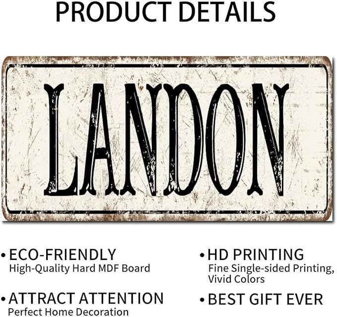 Madcolitote Vintage Country Landon Wood Sign Landon Street Custom Signs Outdoor Metal Rustic Wooden Wall Art Farmhouse Wall Decor Kitchen Home Decor Signs Wall Hanging Sign 6x12in