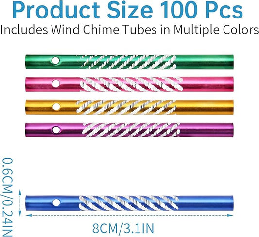 100Pcs Metal Wind Chime Tubes, Aluminum DIY Crafts Wind Chime Empty Tubes Parts Kit, Assorted Color