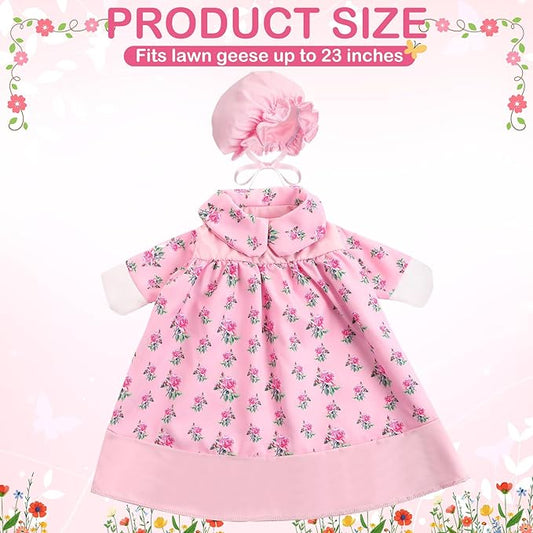 FuWeave Spring Goose Outfit Flower Porch Goose Clothes for 23" Large Statue Outdoor Patio Yard Lawn Art Decoration(Pink Floral,23 inch)