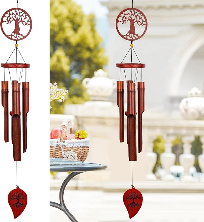 Bamboo Wind Chimes Outdoor, 38" Wooden Wind Chime for Outside Deep Tone Windchimes for Garden Hanging Home Décor Tree of Life Sympathy Memorial Gift for for Any Occasion