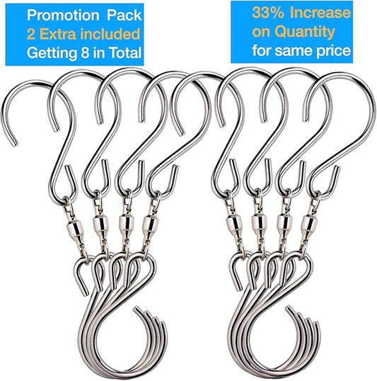HS's Creation 6 Pack Dual Swivel S Hooks for Indoor Outdoor Organization Spinning Hanger Wind Chimes Spinner Prism Windsocks Hanging Plant Hanging Crystal Ornaments Rainbow Maker Pendant Etc.
