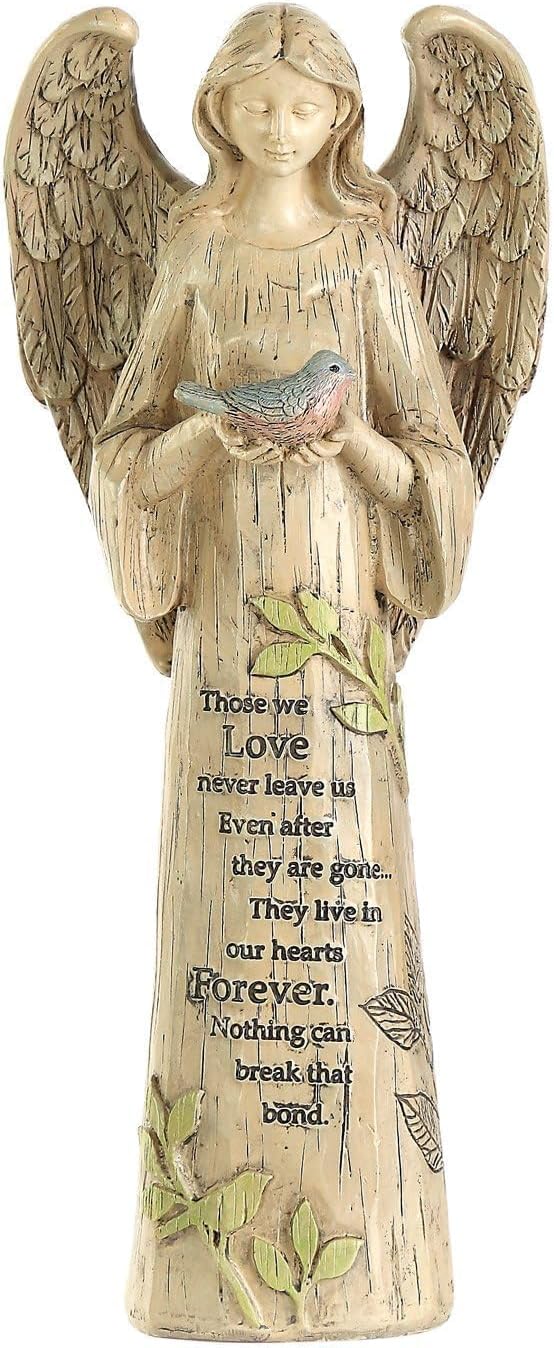 DUSVALLY Angel Resin Statue, Memory Guardian Garden Decor, 10" H Waterproof Outdoor Angel Statue Praying Angel Figurine Sculpture for Lawn & Yard (Holding the Bird)