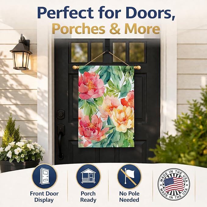 Caroline's Treasures Indiana Peonies in Watercolor House Flag Large Porch Sleeve Pole Decorative Outside Yard Banner Artwork Wall Hanging, Polyester, House Size, Multicolor