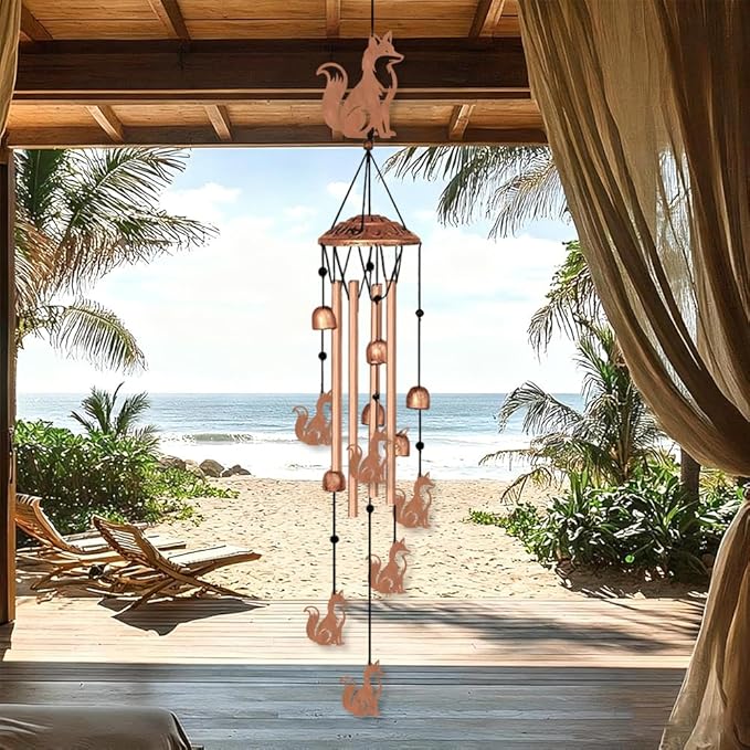 INFUNLY Fox Wind Chimes for Outside Animal Metal Wind Chime Aluminum Windchime Tubes Foxes Memorial Wind-Bell Retro Music Windchimes with Little Bells for Yard Garden Decor Housewarming Birthday Gift