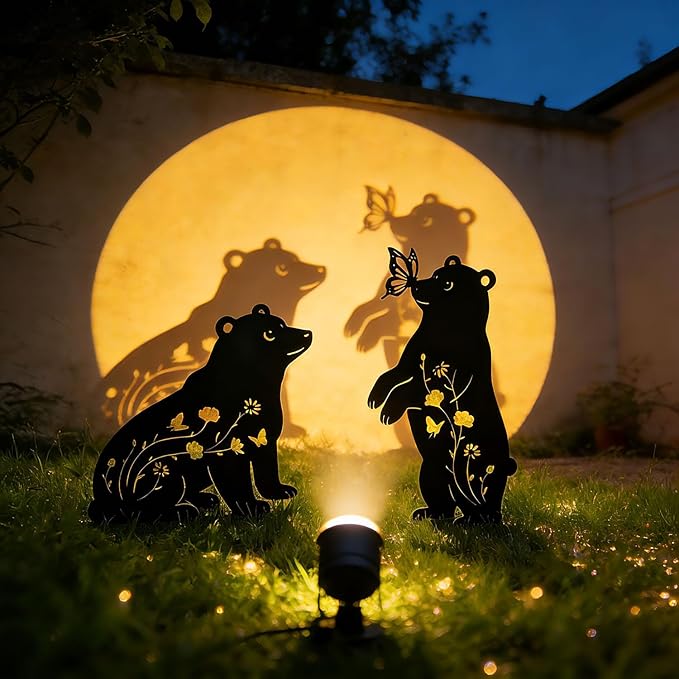 Bear Garden Decor for Outside, Metal Bear Decorative Garden Stakes Set of 2, Rust-Proof Black Silhouette Yard Art for Lawn,Patio,Backyard Outdoor Decorations, Gifts for Animal Lovers 