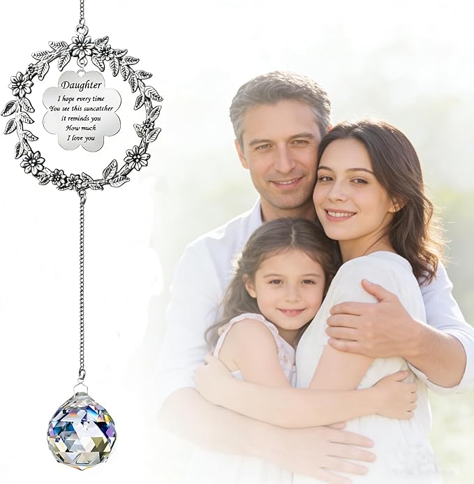 Gifts for Daughter from Mom and Dad,Valentines Birthday Suncatcher for Daughter, Sun Catcher Gifts for Christmas Birthday Thanksgiving Valentines Day
