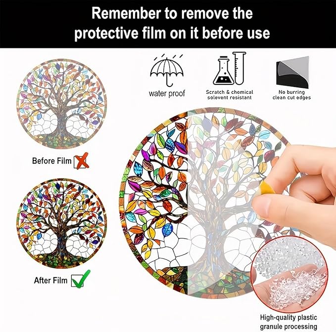 7.87 Inch Sun Catcher,Tree of Life Stained Glass Window Hanging,Acrylic Suncatchers Window Decorations for Indoor/Outdoor Garden Housewarming Gift for Mom