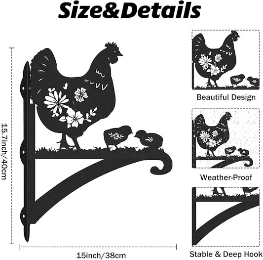 Plant Hangers Outdoor Metal - Hen & Chicks Wall Mounted Hanging Plant Bracket Flower Pot Hangers Outside Plant Hanger Bracket Chicken Decor Hanging Plant Wall Mount Bird Feeder Wind Chimes