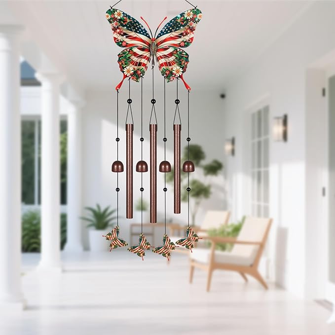 Gifts for Mom, Wind Chimes for Outside Perfect for Outdoor Gardens Patios Home Decor, Features Melodious Tones Create a Zen Atmosphere, Retirement Gifts for Women Men(Colorful Butterfly)