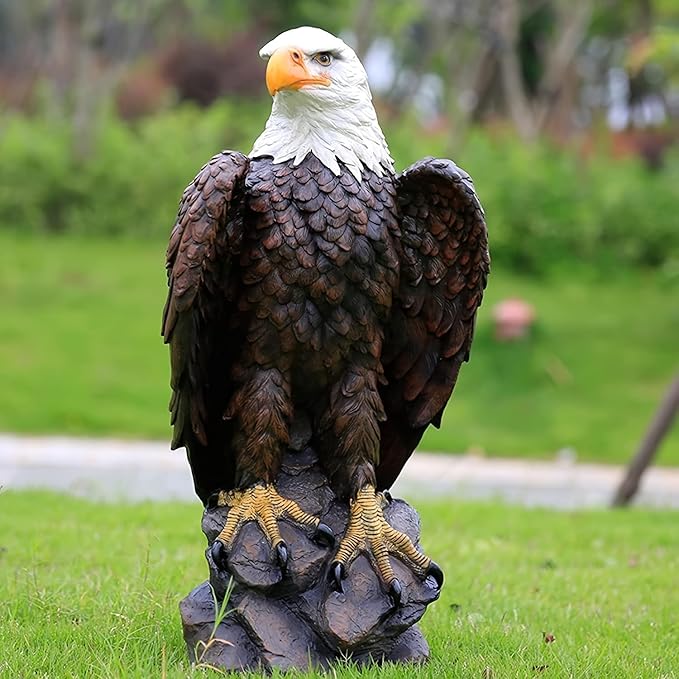 24" Bald Eagle Statue for Garden, Outdoor Sculpture, Animal Decor for Yard Porch Entryway Patio Living Room (Large, Bald Eagle)
