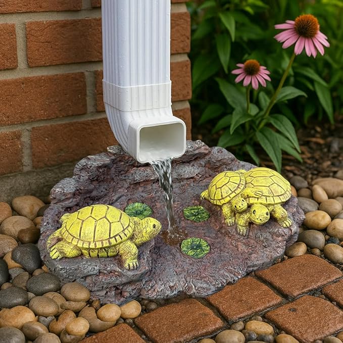 Turtlle Statue Splash Block Gutter Downspout Garden Decor, Larger Gutter Downspout Splash Block Extensions Ornament Rain Concrete Resin Tortoise Diverter Accessory, Outdoor Decoration Gift (13.8In)