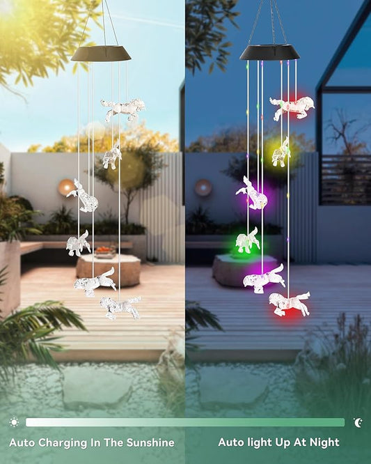 DOUBLEZHE Solar Wind Chimes for Outside, Color Changing Horse Wind Chime Outdoor Clearance, Birthday Gifts for Mom Women Grandma Wife Girls, Unique Garden Decor Colorful Patio Yard Party Decoration