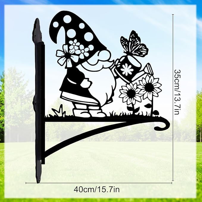 Rngmsi Gnome Plant Hangers Outdoor, Metal Wall Mounted Hanging Plant Bracket Outside, Flower Pot Bird Feeder Wind Chimes Hangers Decorations