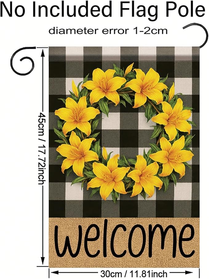Buffalo Plaid Welcome Wreath Garden Flag Lily Flower Flag 12x 18 Inch Double Sided Spring Outdoor Fall Autumn Farmhouse Outdoor Small Decor for Porch Lawn Patio Yard