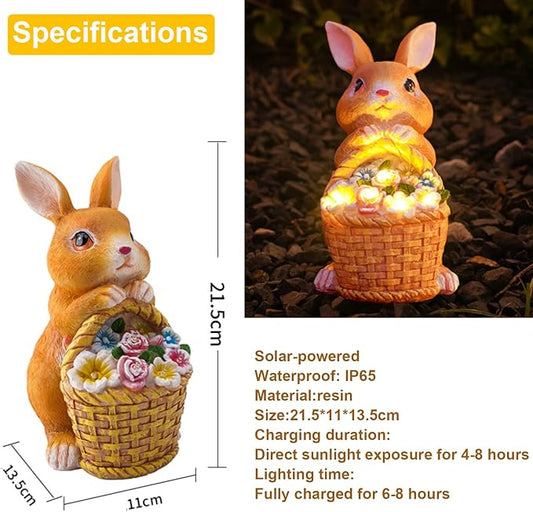 Fairy Garden Statues,Fairy Garden House with Solar Powerd Night Light,Yard Decorations Outdoor Fairy Garden Accessories Decor for Outside (Rabbit Flower Basket)