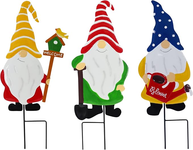 Gnomes Decorations for Yard,Metal Gnomes Decorative Garden Stakes,Garden Ornaments for Outside Yard Lawn,Outdoor Porch Patio (Mix)