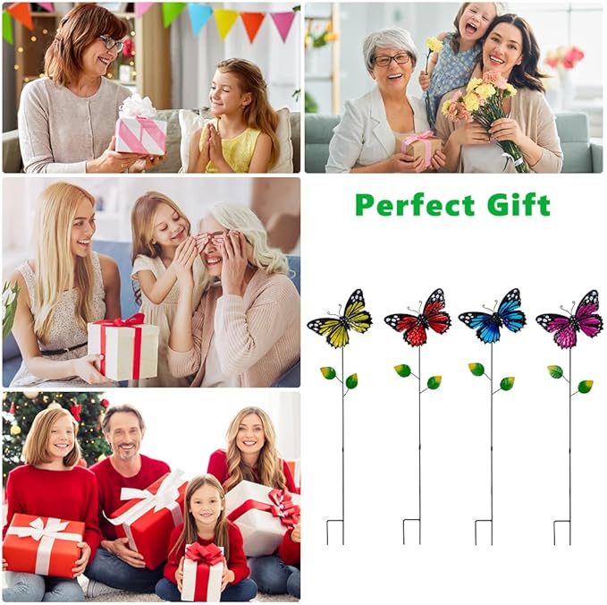 4 Pack Butterfly Decorative Garden Stakes,Metal Colorful Butterfly Garden Decor,Yard Art Spring Decor for Outdoor Porch Lawn Pathway