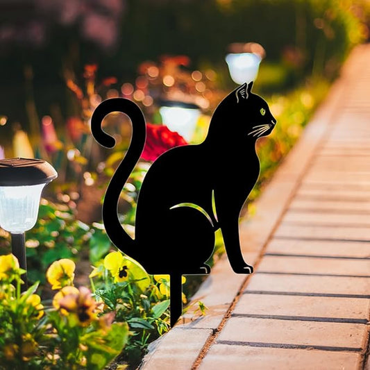 awakentti Yard Ornaments, Garden Outdoor Statues Animal Stakes, Metal Black Cat Stake Garden Garden Statue, Garden Stakes Decorative for Yard Decor and Lawn Ornaments (A)