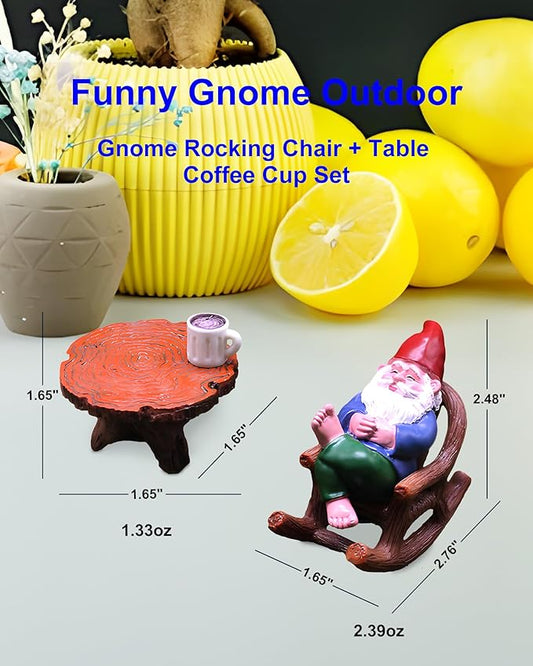 Garden Gnome Outdoor Statue Figurines Funny Gnomes with Miniature Resin Table Chairs Figurines, Gnome Decorations for Yard Home Patio Yard Lawn Balcony Porch Patio Desks Ornament
