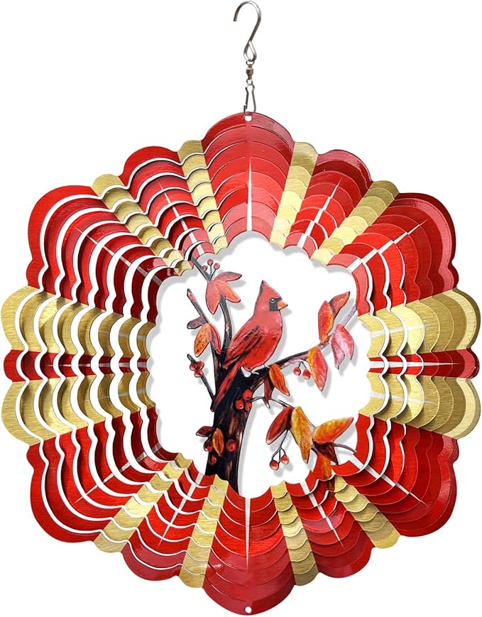 FONMY Cardinal Wind Spinner Mandala 3D Stainless Steel Hanging Wind Spinners Worth Gift Christmas Decoration Indoor/Outdoor Garden Décor Kinetic Yard Art 12 Inches Multi Red Wind Sculpture