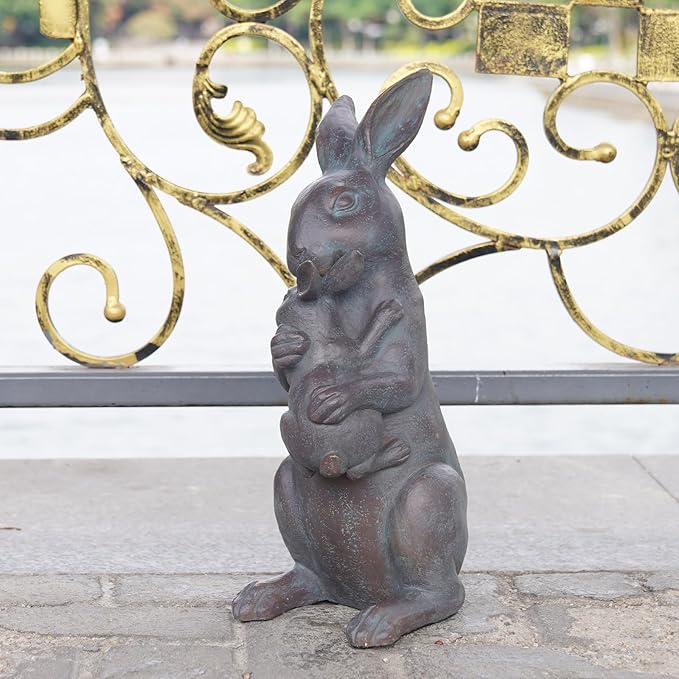 Braxio Bunny Decor Garden Outdoor Statues - Resin Standing Easter Bunny Decor for Outside Yard Decor Garden Statues Outdoor for Mothers Day Birthday Thanksgiving Copper 7.5ร5.6ร15.3 Inch