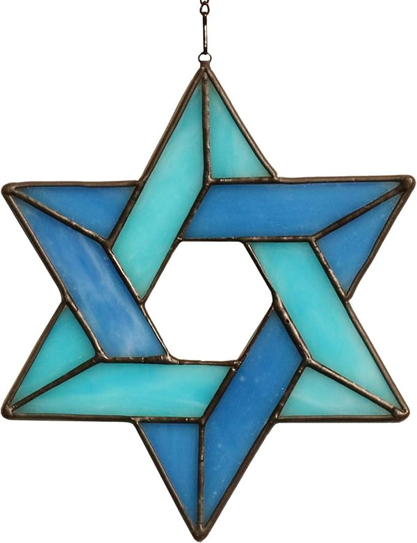 Jewish Star Stained Glass Window Hanging,Star of David Suncatcher for Home Office,Family Guardian Birthday Gifts for Women, Housewarming Gifts