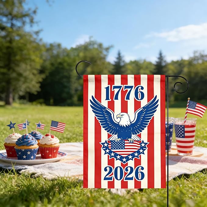 250th Anniversary Garden Flag, Independence Day Garden Flag for Outside, 4th of July Decorations, Patriotic Banner with Eagle and Stripe Design, 12x18 Inch Double-Sided Garden Flags